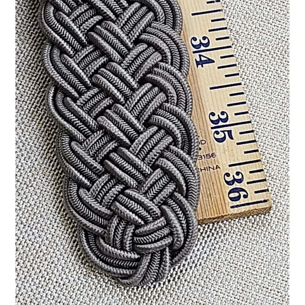 Vtg BAER SF Braided Cord Belt with Ornate Hammered Brass & Silver Metal‎ Buckle